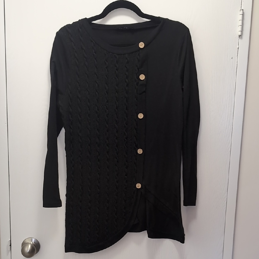 Chic Black Asymmetrical Button-Down Women's Top